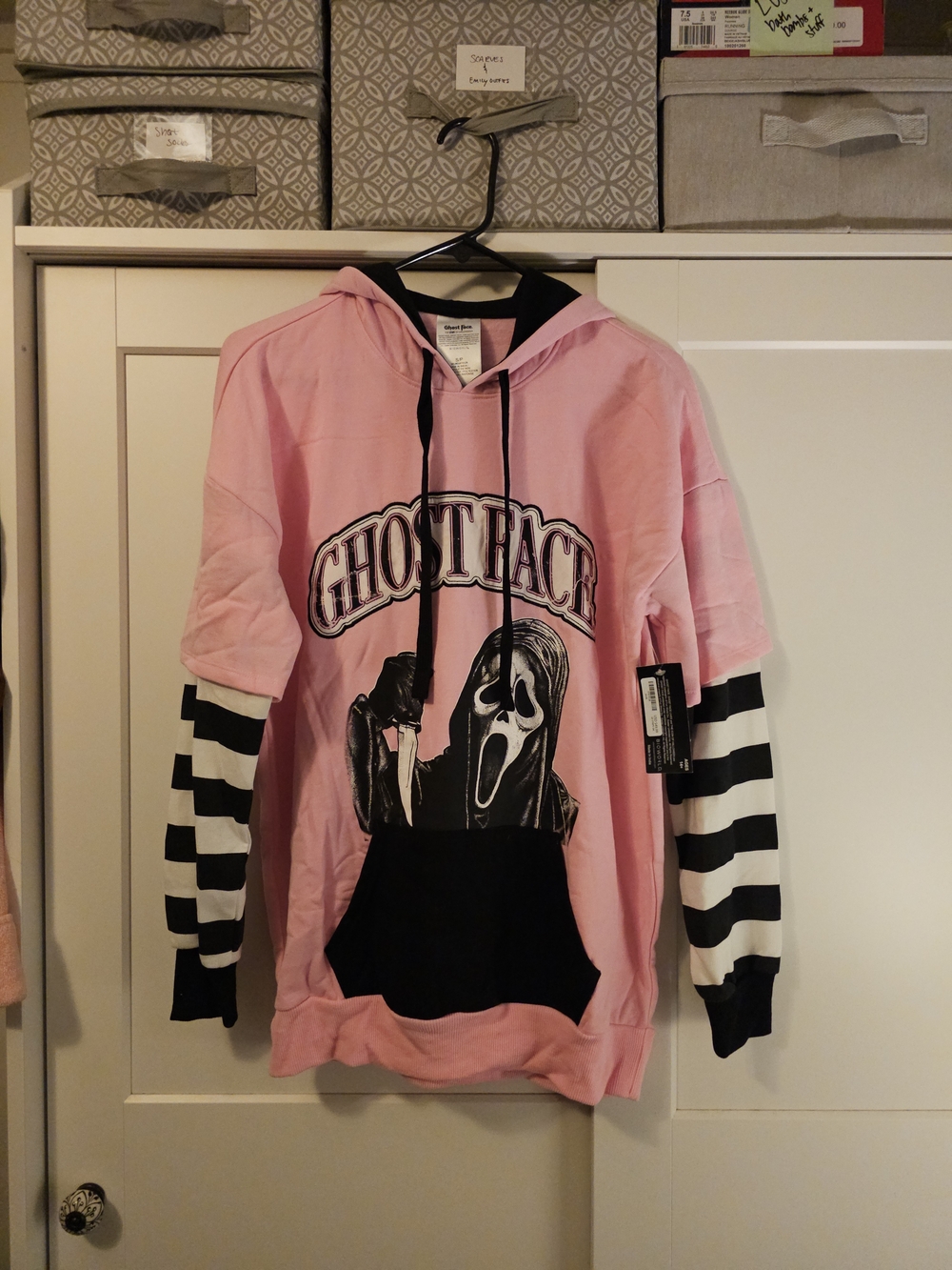 Spirit Halloween Ghost Face Slash Layered Hoodie Pink & Black